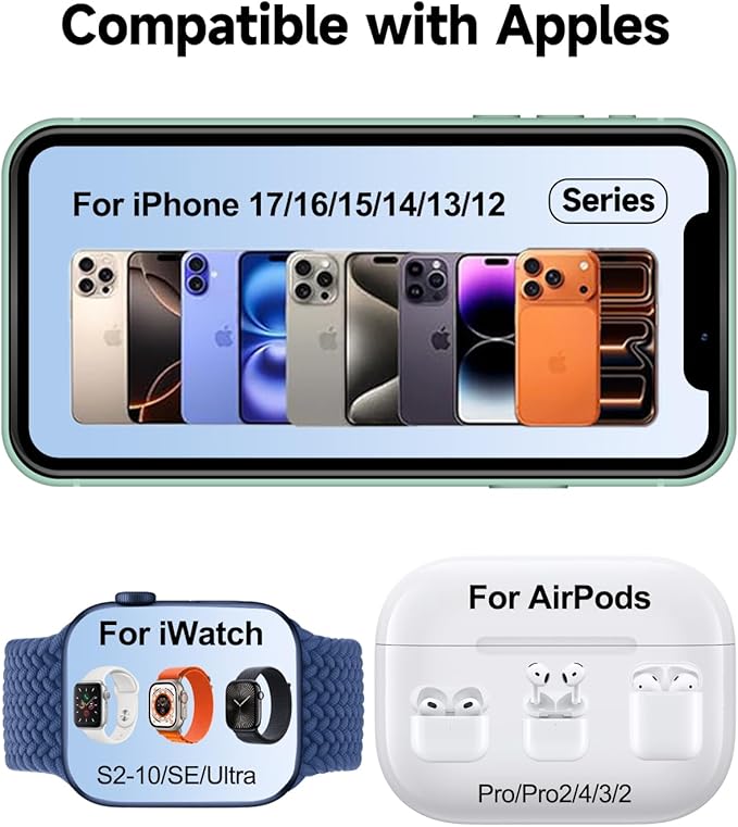 3 in 1 Wireless Charging Station for Apple MagSafe Charger, 15W Fast Magnetic Phone Charger with Breathing Light for Magsafe Charger Stand for iPhone 17 16 15 14 13 12, Apple Watch, AirPods, Gifts