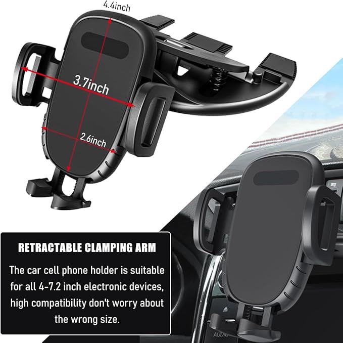 Car Phone Holder for CD Slot, Magnetic or One Button Release Hands Free Car Phone Holder, Silicone Pad Protection and 360° Rotation Cell Phone Mount, Car Accessories