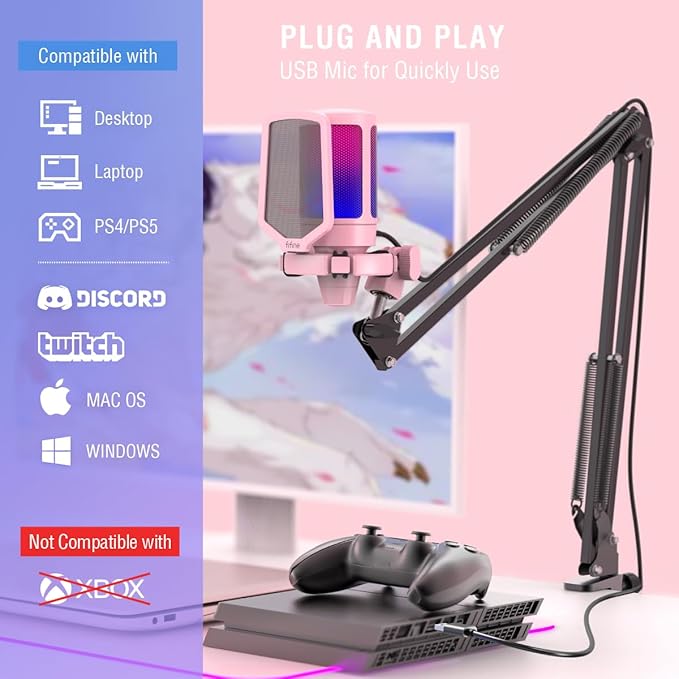 FIFINE Gaming USB Microphone Kit and PC Over-Ear Wired Headset,Streaming Recording Computer RGB Mic Set for Podcasting,YouTube,7.1 Surround Sound Headset,Control Box,for PS4/PS5/Xbox/Switch(A6TP+H9P)