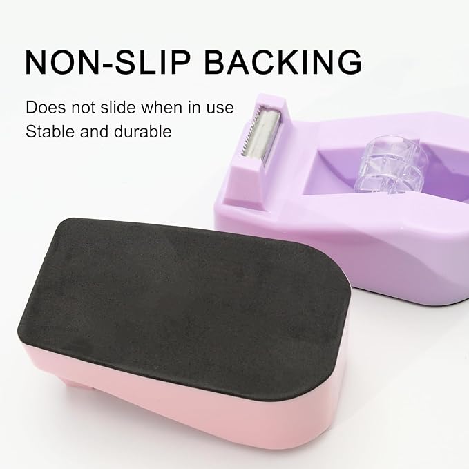 Desktop Tape Dispenser Heavy Duty Desk Accessories Floral Office Tape Dispensers, Weighted Non-Skid Base, Macaron Pink