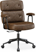 OLIXIS Ergonomic Home Office Desk Chair, PU Leather Computer Chair with Lumbar Support Adjustable Height Rolling Swivel Executive Task Armrests Chair, Modern Brown
