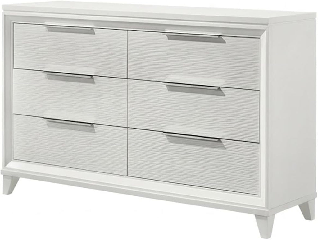 GOWE 1pc Modern Contemporary Transitional White Textured Finish 6-Drawer Storage Dresser Wooden Solid Wood Bedroom Living Room Home Furniture Modern Style White Color Six Storage Drawers