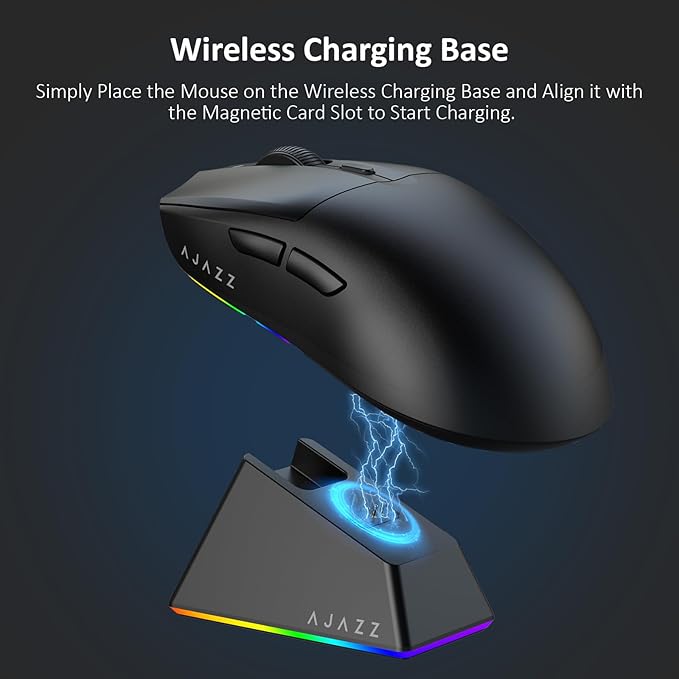 AJ139 V2 MC Wireless Gaming Mouse 2.4G Wired/Bluetooth | RGB Magnetic Charging Dock | Lightweight Design | 12K DPI | 500mAh Battery | PAW3311 Sensor | 5 Programmable Buttons, Compatible with PC/Mac