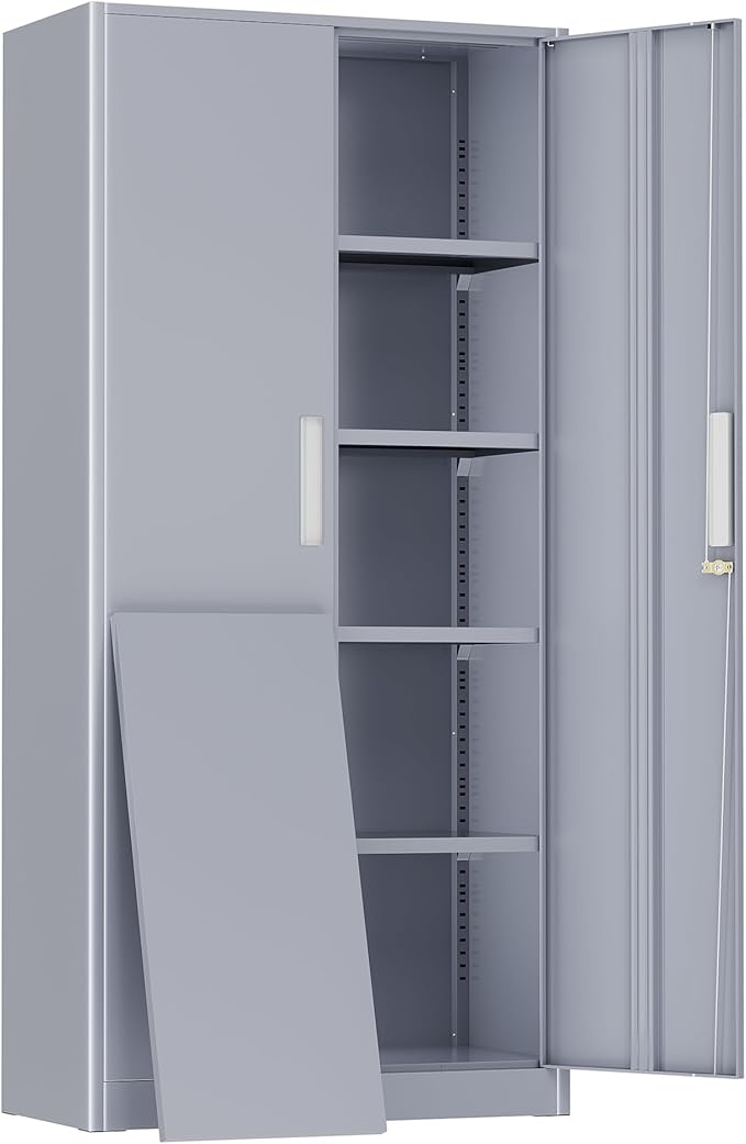Greenvelly Metal Storage Cabinet,Dark Gray Steel Garage Cabinet with Doors and Adjustable Shelves, Metal Cabinet with Lock,Garage Cabinets and Storage System for Garage,Home Office,School