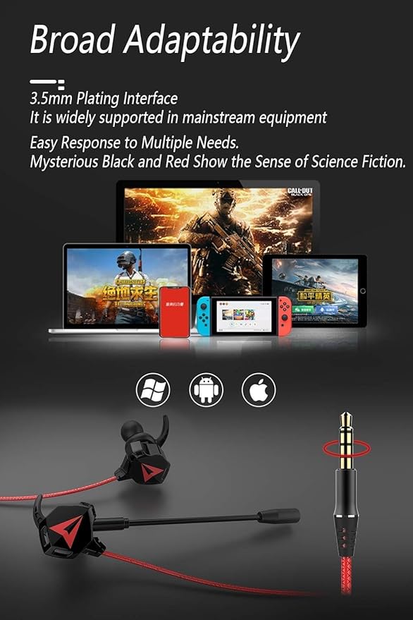 KASOTT Battle Buds Pro in-Ear Gaming Headset with Dual Microphone, Mute and Volume Control, Wired Earphones for Mobile Gaming, Nintendo Switch, Xbox One, PS, PC (Red)