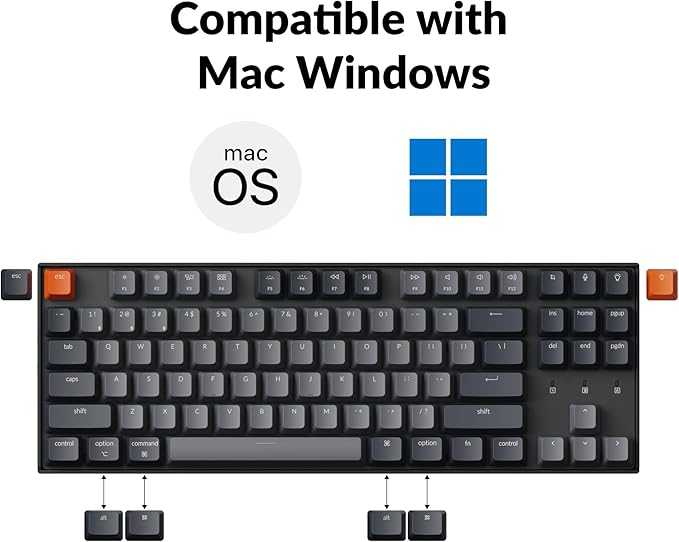 Keychron K8 Tenkeyless Wireless Mechanical Keyboard for Mac, White Backlight, Bluetooth, Multitasking, Type-C Wired Gaming Keyboard for Windows with Brown Switch