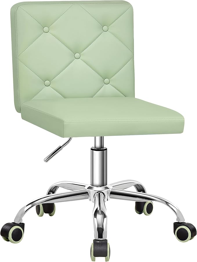 VECELO PU Leather Mid-Back Armless Vanity Chair Adjustable Height 360° Rolling Swivel for Home Office Work