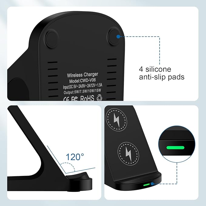 Samsung Wireless Charger Fast Charging Stand Desk Wireless Phone Charger for Android Charging Station Galaxy S26 Ultra S25 FE S25+ S24 S23, for Google Pixel10 Pro Fold/10 Pro/10/9 Pro/9a/8