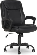 Amazon Basics Classic Puresoft PU Padded Mid-Back Office Desk Chair with Armrest, Easy Assembly, Sturdy Metal Base, Wheels, 275lb Support, 26"D x 23.75"W x 42"H, Black