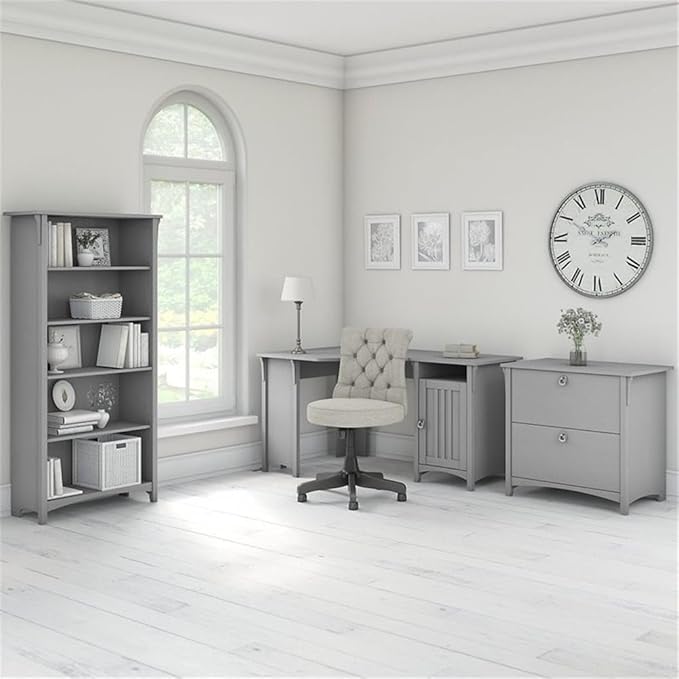 Scranton & Co Salinas Office Set, 55W Corner Desk with Cabinet, 5 Shelf Bookcase, 2 Drawer Lateral File, Mission Style, Multiple Finishes, Home Office Furniture for Storage and Organization