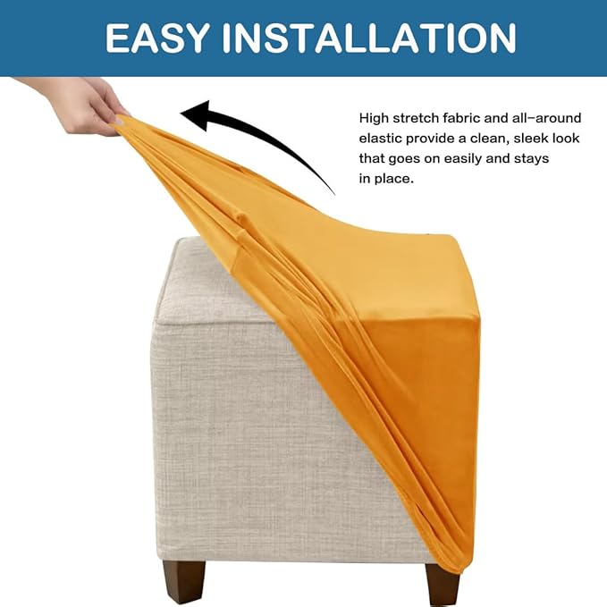 Ottoman Cover Square Velvet Ottoman Covers Protector for Footrest Foot Stool Furniture Stretch Comfortable with Elastic Bottom Medium Yellow
