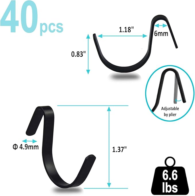 G.CORE Black Pegboard J Hooks Accessories - 40pcs Metal Peg Board Hooks for Hanging, Pegboard Wall Organizer Hangers, Fits 1/4 Slots, Tools Display Storage Holders for Garage Craft Office Organization