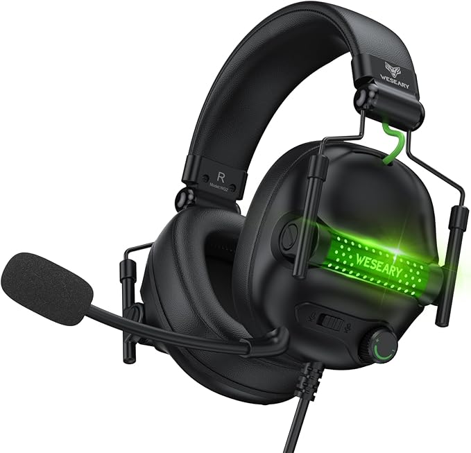 WESEARY Wired Gaming Headset for Xbox, PS5, PS4, Switch, PC, Mobile, Surround Sound Gaming Headphones with ENC Noise-Canceling Mic, 50mm Drivers for Atari 2600 Accessories, Soft Memory Foam Earcups