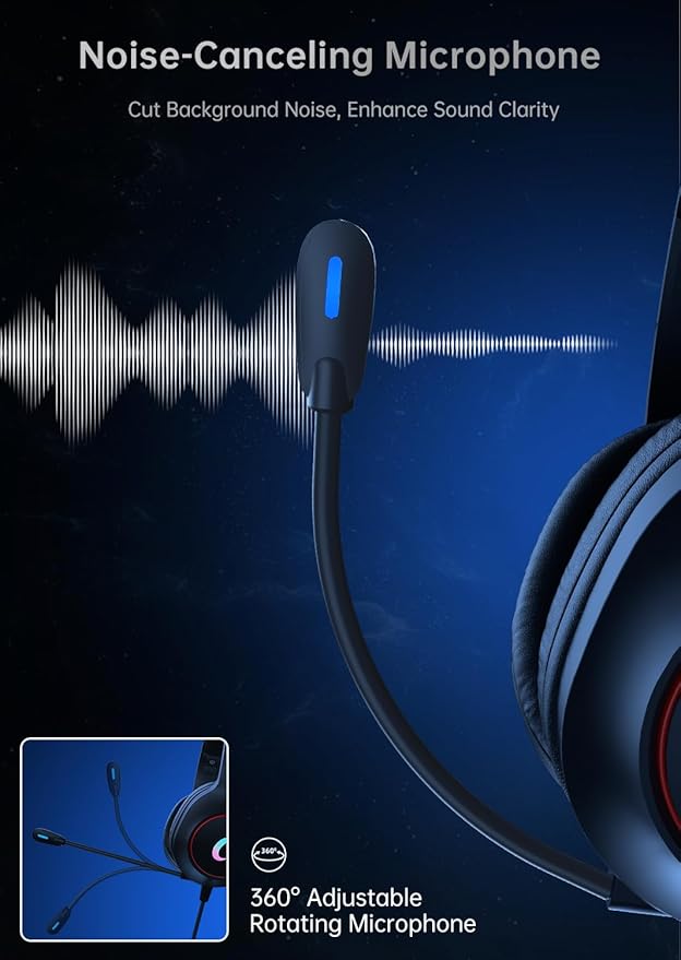 syndesmos CM7002 Gaming Headset for PS5, PS4, PC, Mac, Switch, Xbox Series, Surround Sound RGB Gaming Headphones with Noise Canceling Microphone, 50MM Dynamic Drivers, 3.5MM Audio Jack, Black