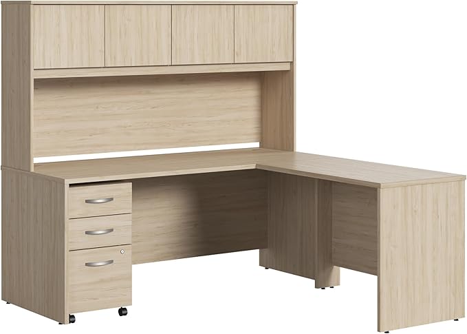 Bush Business Furniture Studio C 72W x 30D L Shaped Desk with Hutch and Mobile File Cabinet in Natural Elm, L Workstation Set for Home or Professional Office