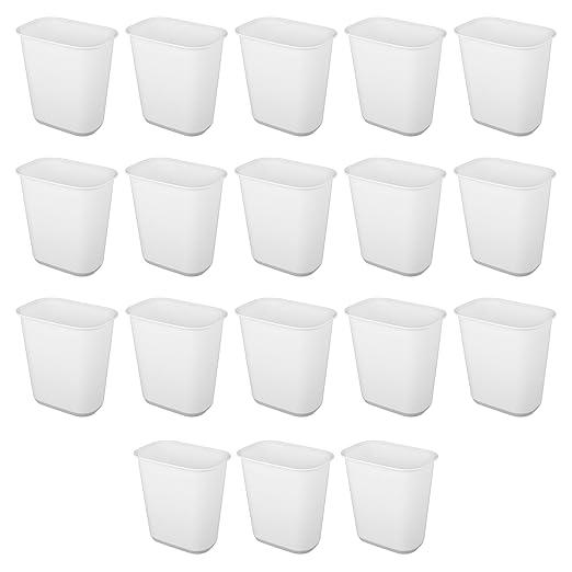 Sterilite 5.5 Gallon Rectangular Wastebasket Easy to Clean Open Top Durable Home Kitchen Trash Bin, Fits 8 Gallon Liner, 18 Pack, White