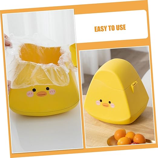 PRETYZOOM Slim Desktop Rubbish Can Lid Mini Waste Basket for Office Desk Bedroom Pp Material Cartoon Design