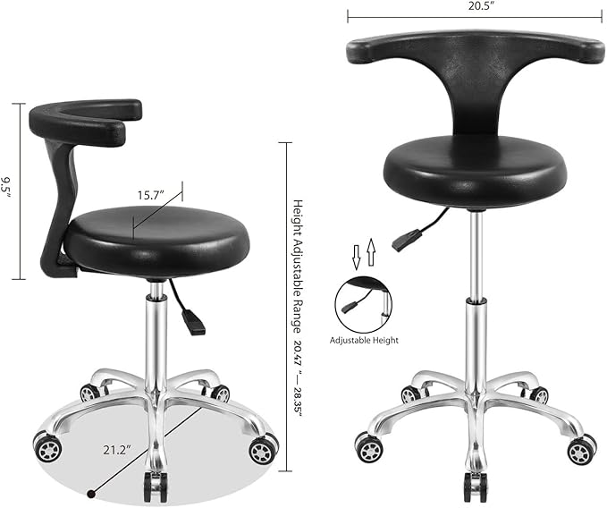 Rolling Stool Task Chair Drafting Adjustable with Wheels and Backrest Heavy Duty for Office Kitchen Medical Dentist Shop Lab and Home(Without Footrest)
