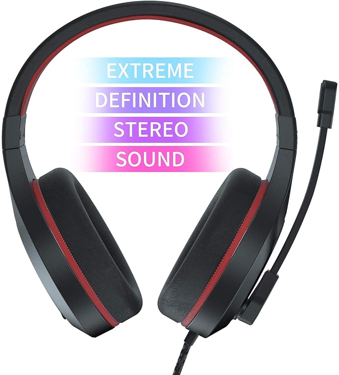 Anivia MH601 Headphones with Microphone Wired Headset with Active Noise Canceling Microphone, 3.5mm Audio Jack Stereo Headphone - Red (Game/Work/School)