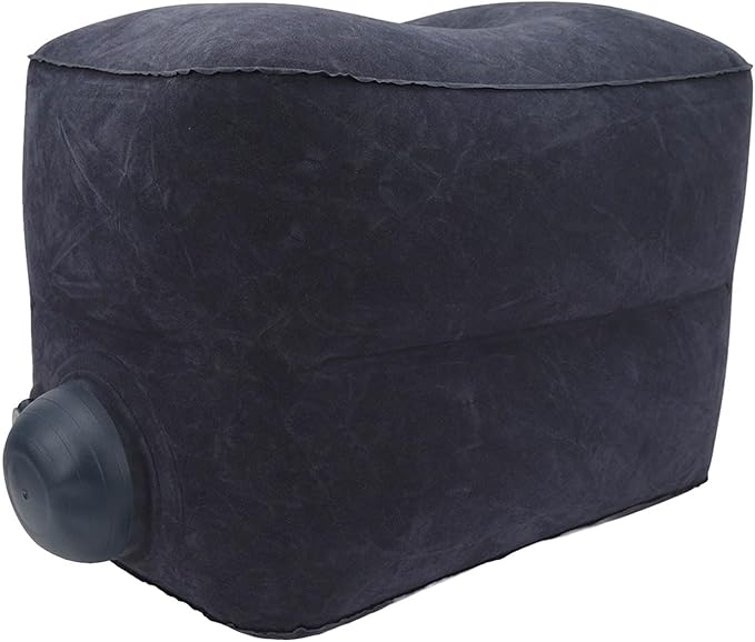 Foot Rest Pillow Inflatable Two Layer Single Air Valve PVC Flocking Portable Reducing Fatigue Airplane Foot Pillow for Office Home Travel (Dark Blue)