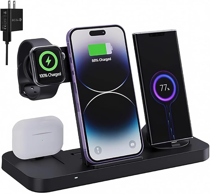 6-in-1 Fast Wireless Charging Station for iPhone 16/15/14/13, Apple Watch Ultra/9/8, AirPods Pro,18W Qi-Certified (B21A-C-BLACK)