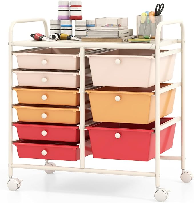 Moccha 9-Drawer Rolling Storage Cart - Under Desk Storage Drawers with wheels for Craft Art Supply Paper Salon, Scrapbook Paper Tools, Mobile Utility Cart for Classroom, Macaron