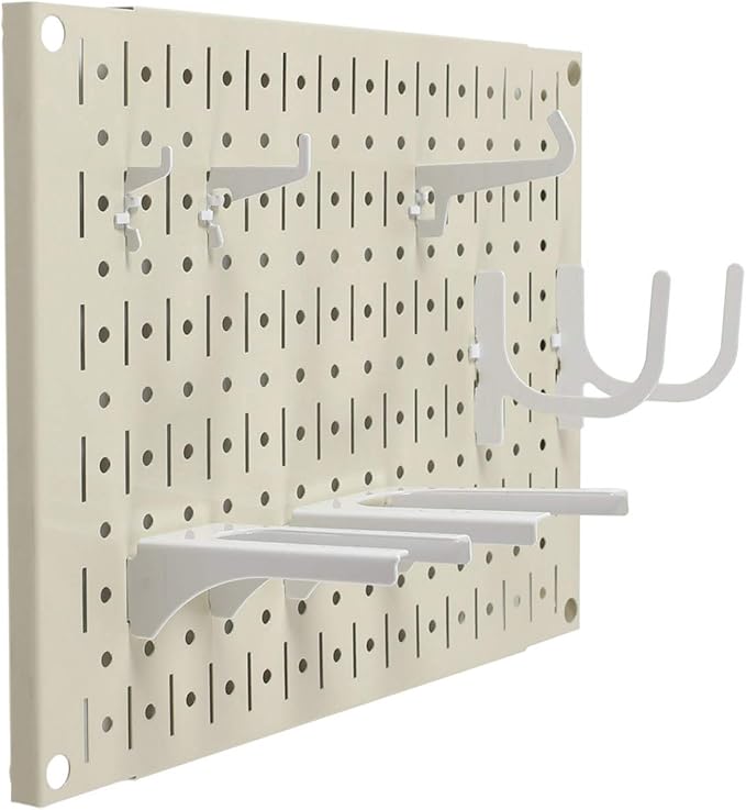 Wall Control Pegboard Wall Organizer Tiles Modular Beige Metal Pegboard Tiling Set - (4) 12in Tall x 16in Wide Tan Cream Colored Peg Board Panel Wall Storage Tiles - Easy to Install (Beige)