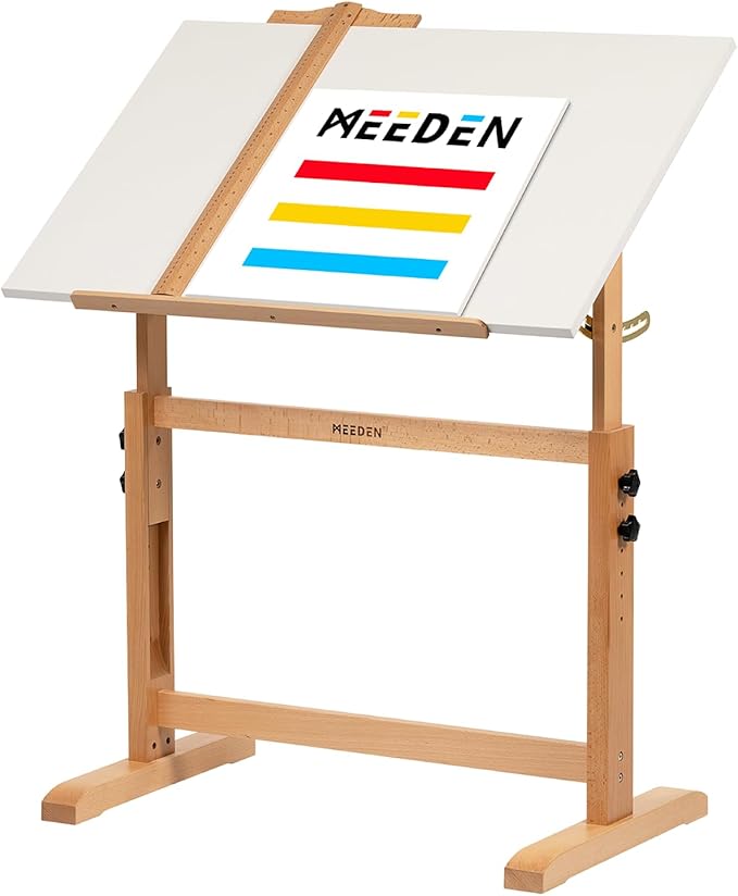 MEEDEN White Adjustable Drafting Table: 35.5" x 23.5" Art Drawing Desk with Height Adjustment - Solid Beech Wood Craft Painting Table - Large Tilting Table for Adults Artists Writing Working
