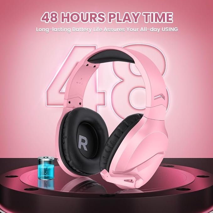 WolfLawS Wireless Gaming Headset with Noise Canceling Microphone for PS5, PC, PS4, 2.4G/Bluetooth Gaming Headphones with USB and Type-c Connector, Wired Mode for Controller - Pink