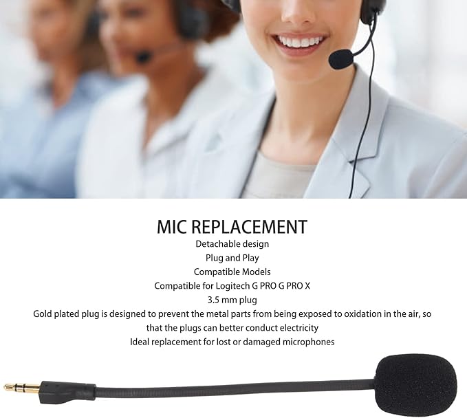 Diyeeni Replacement Game Mic for G PRO and G PRO X, Detachable Microphone Boom, PC Gaming Headsets Mic with 3.5mm Jack, Reduces Noise