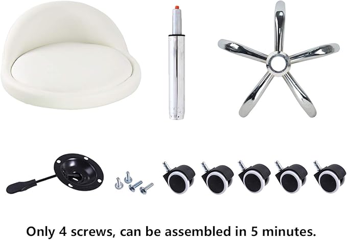 KKTONER PU Leather Round Rolling Stool with Back Rest Height Adjustable Swivel Drafting Work SPA Task Chair with Wheels (White)