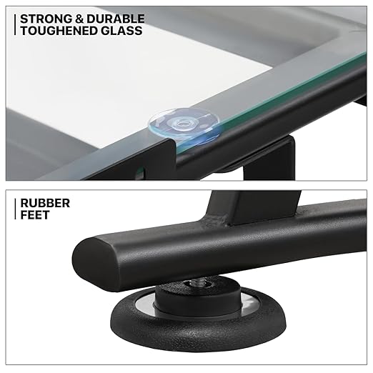 MoNiBloom Adjustable Height Drafting Table with Stool, Modern Style, Tough Glass Top, 28-36 in Length, 19 in Width, 30 in Height, Ideal for Artists, Designers, Office, Studio