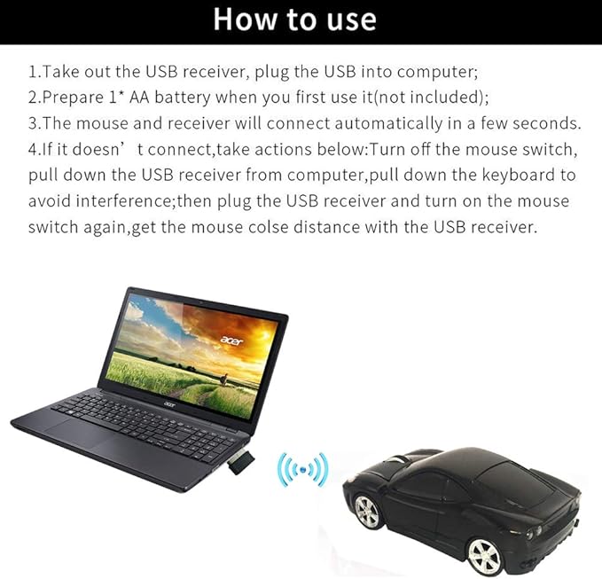 Jinfili 2.4GHz Sports Car Wireless Mouse Optical Cool 1600DPI 3D USB Wireless Gaming Mice for Pc Laptop Windows 10