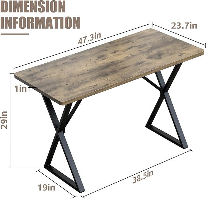 SMILHELTD Heavy Duty Office Desk Industrial Grade Computer Desk with 1" Thick Desktop & 1 mm Reinforced Metal Frame Sturdy Workstation for Home Office Gaming Dorm 47.2" W x 23.7" D x 29" H