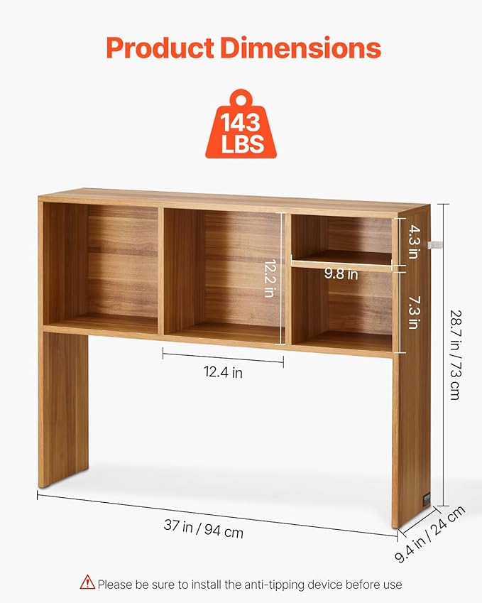 VEVOR Desktop Bookshelf, Storage Organizer with 5 Shelves for Computer Desk, Wooden Shelf Desk Hutch with Anti-Slip Feet Pads, Desk Top Display Rack for Office, Home & Dorm, Brown