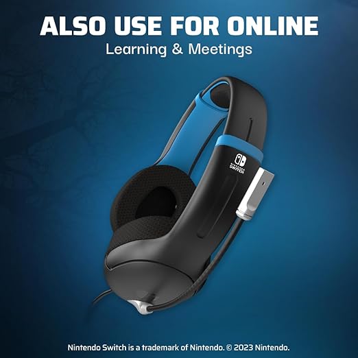 PDP Gaming AIRLITE Stereo Headset with Mic for Nintendo Switch/Lite/OLED - Wired Power Noise Cancelling Microphone, Lightweight, Soft Comfort On Ear Headphones (Moonlight Black/Blue)