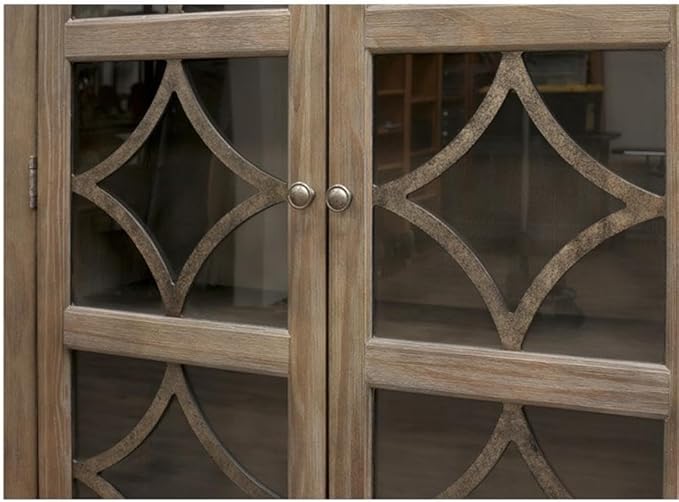BOWERY HILL Set of 3 Credenza Desk & Glass Display Bookcase & Filing Cabinet