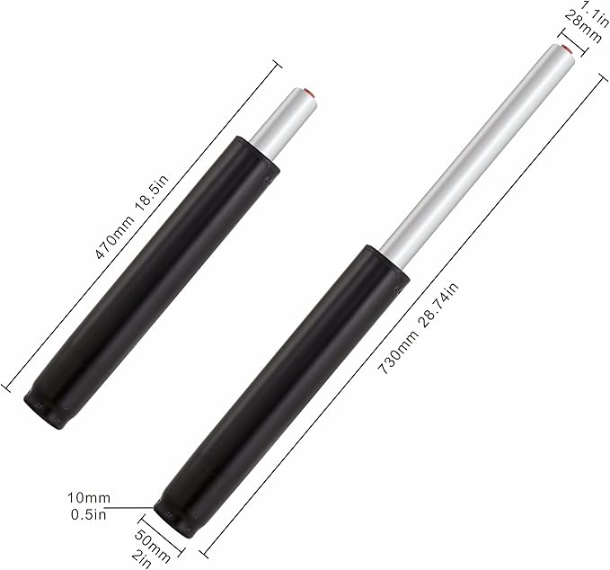 High Piston Adjustable (Extended Height:18.5''/28.74'') Hydraulic Gas Lift Cylinder,Universal Size Replacement for Most Stool Chairs,Smooth and Noiseless(Black)