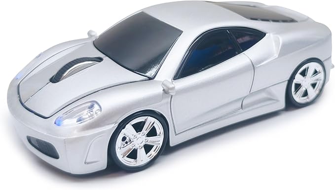 Wireless Sports Car Mouse, Cute & Cool Mice for Computer PC Laptop MAC (Silver)