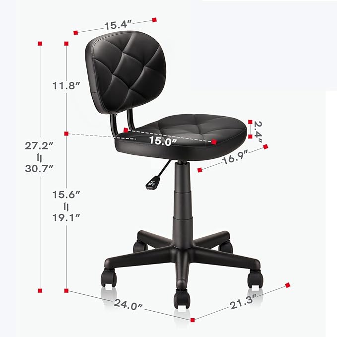 KLASIKA PU Leather Rolling Stool with Back and Wheels, Adjustable Diamond Upholstered Drafting Stool, Multi-Purpose Desk Chair for Home Office Bar Kitchen Shop, Black (2PK)