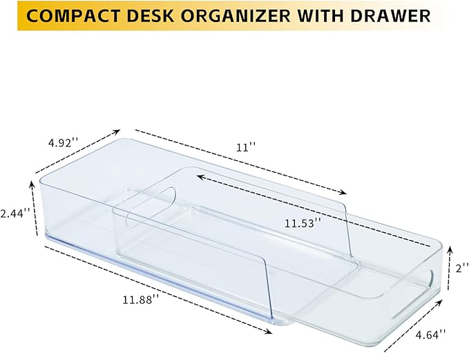 3 Tier Desk Drawer for Corner, Plastic Storage Organizer for Coffee Station, Under Sink, Bathroom Countertop and Kitchen Cabinet, Clear Stackable Pull Out Container, Short