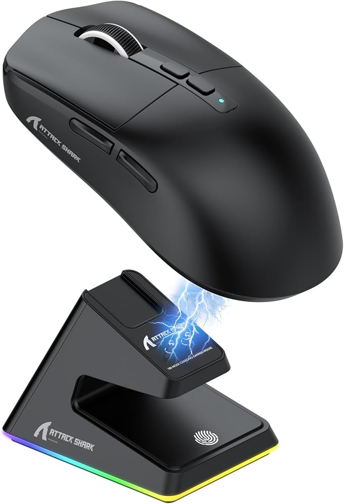 MAMBASNAKE Attack Shark X6 Wireless Gaming Mouse,RGB Magnetic Charging Dock,49g Ultralight X3 Upgrade,Tri-Mode 2.4GHz/BT5.2/USB-C,PAW3395 Sensor 26KDPI,G502 Programmable Mice for Win/Mac - Black