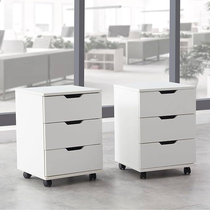 Farini Wood File Cabinet for Home Office,Under Desk 3 Drawer Mobile File Cabinet(White,Fully-Assembled)