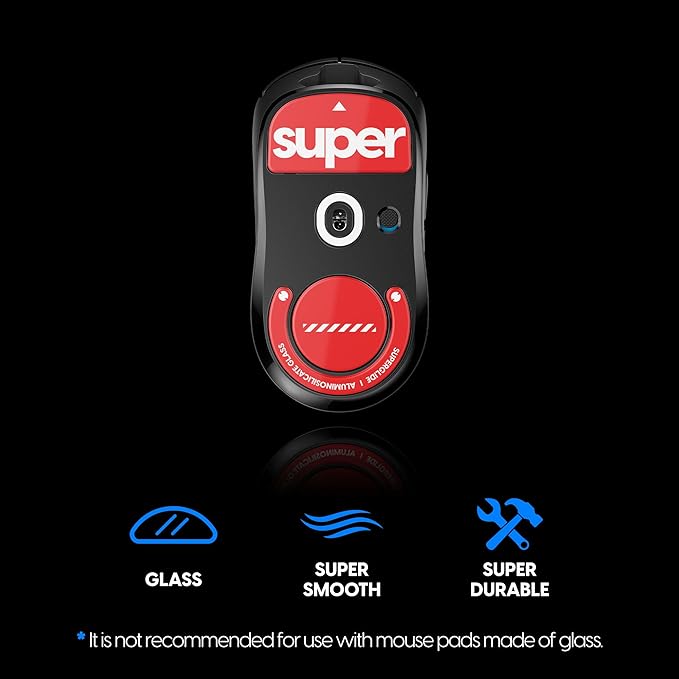 Superglide2 Glass Mouse Skates for Logitech G Pro X Superlight (Red) - Controllable Speed Surface, Polished Edge, Ultra Smooth Durable Gaming Feet (Type-C, Red)