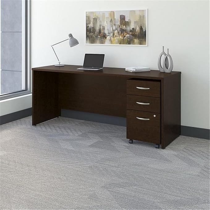 Bush Business Furniture Series C 72W x 24D Office Desk with Mobile File Cabinet in Mocha Cherry