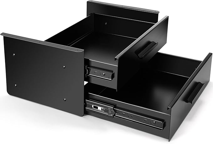 Menkxi 16 inch Under Desk Drawer Storage Pull out Storage Organizer Mounted Metal Sliding Hidden Under Counter Drawer Vertically Stacked for Office Sit Stand Workstation (2 Layer)