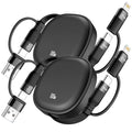 5 in1 Retractable USB Type C Cable 100W, 2Pack Multi Charging Cable 5A Fast Charging Cord USBC Cable with USB A+C to L/C Travel Essentials Charger for iPhone Series,Samsung Galaxy,MacBook,iPad(3.86ft)