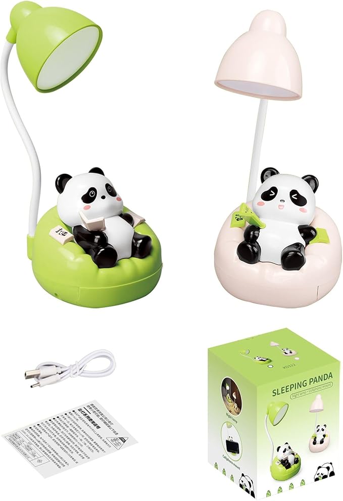 Cute Panda Night Light with Phone Stand & Storage, Rechargeable Bedside Lamp, 3-Level Touch Control Adjustable, LED Desk Lamp with USB for Bedroom Study Room, Boys Girls Gift (Pink)