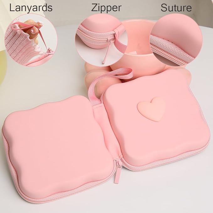 Charger Cover Storage Bag, Lovely 3D Love Heart Waves Design Charger Protector Travel Storage Case, Earphone Wire Saver Cable Cord Organizer Wireless Earphone Storage Box, Pink Love