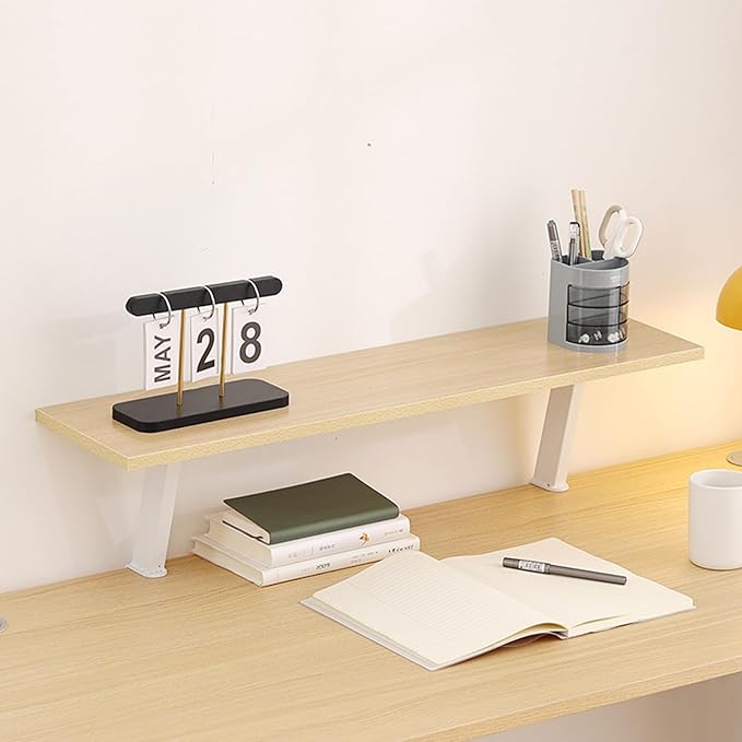 Clamp On Desk Organizer Shelf 1 Tier 31.5x7.8 in Above Desk Storage Extension Portable, No Drill Required Desktop Shelf Clamp for Home Office Dorm Workstation and Study Space